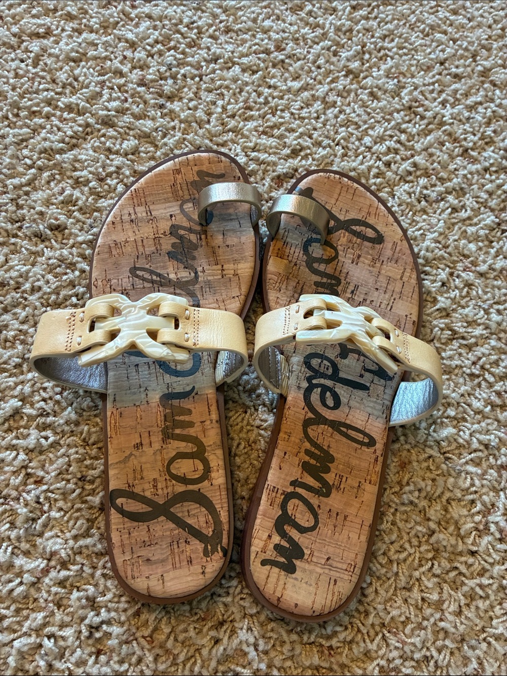 Sam Edelman Gold-Tone Slide Sandals with Chain Detail - Picture 3 of 5